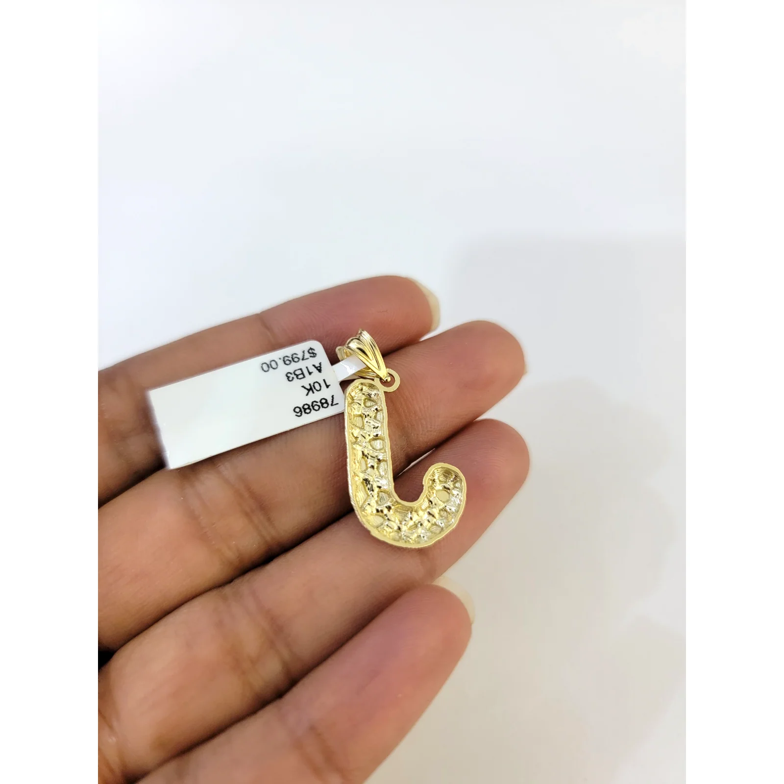 Real 10k Yellow Gold Nugget J Initial Alphabet Charm Pendant 10KT - Image 5