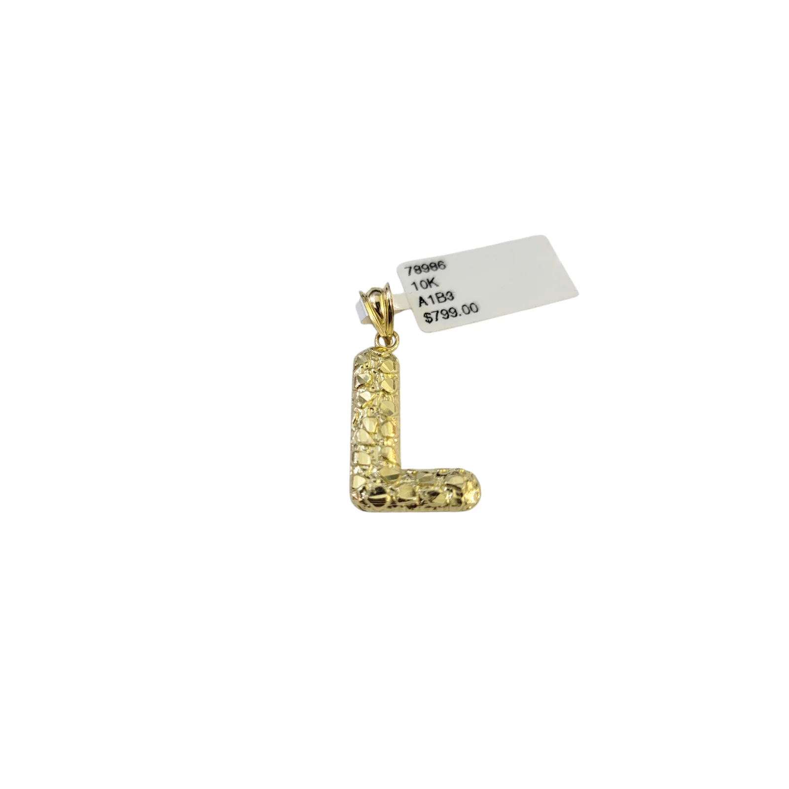 Real 10k Yellow Gold Nugget L Initial Alphabet Charm Pendant 10KT - Image 4