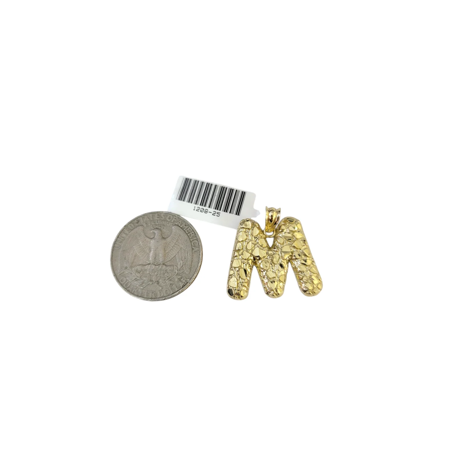 Real 10k Yellow Gold Nugget M Initial Alphabet Charm Pendant 10KT - Image 3
