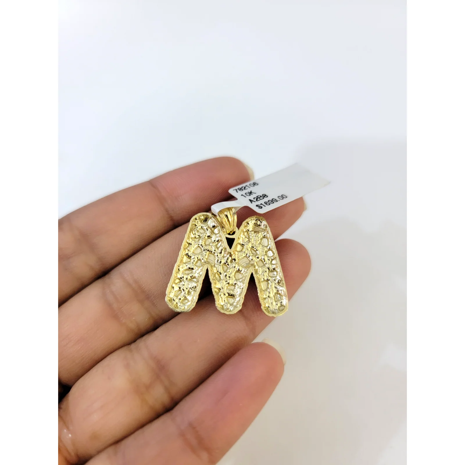 Real 10k Yellow Gold Nugget M Initial Alphabet Charm Pendant 10KT - Image 5