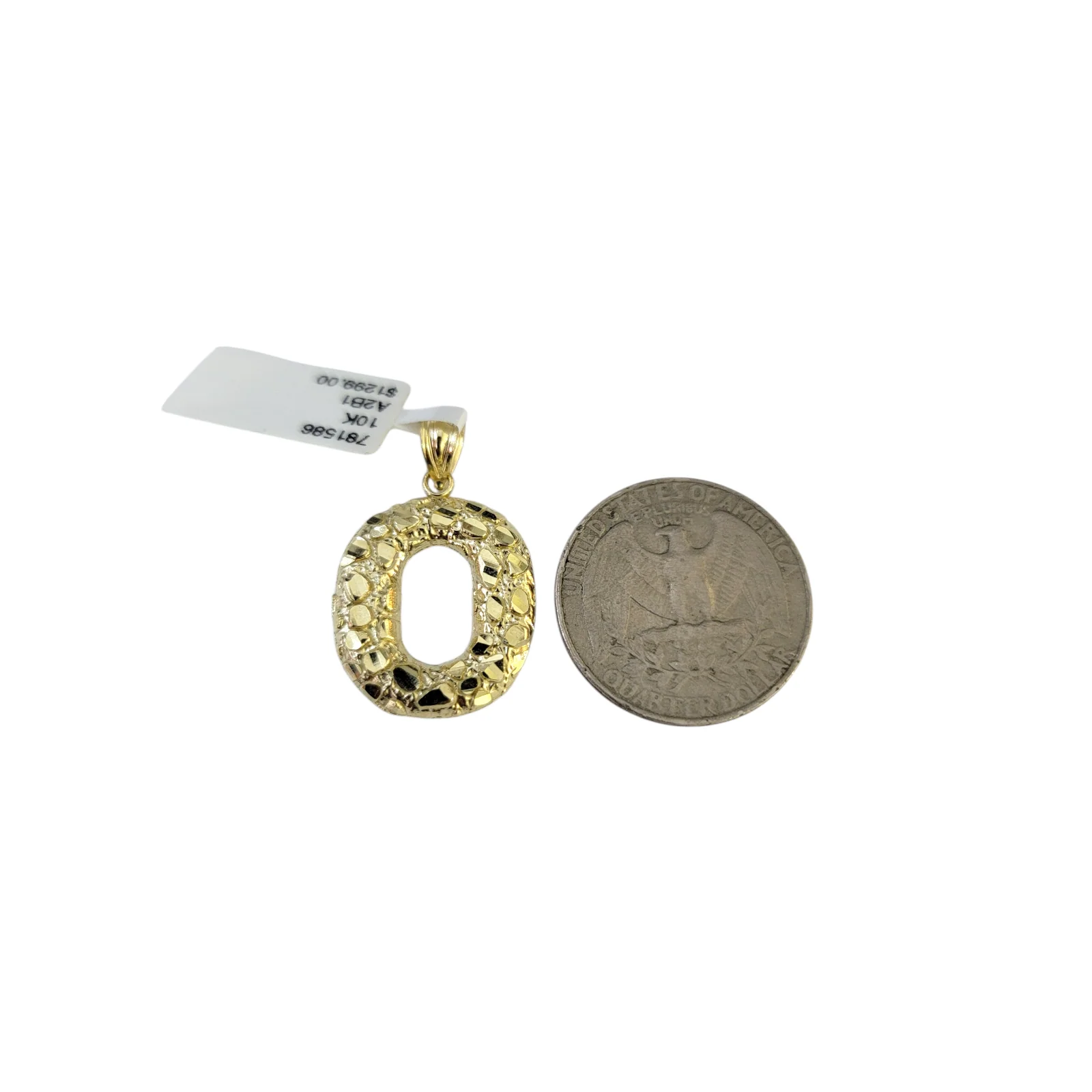 Real 10k Yellow Gold Nugget O Initial Alphabet Charm Pendant 10KT - Image 2