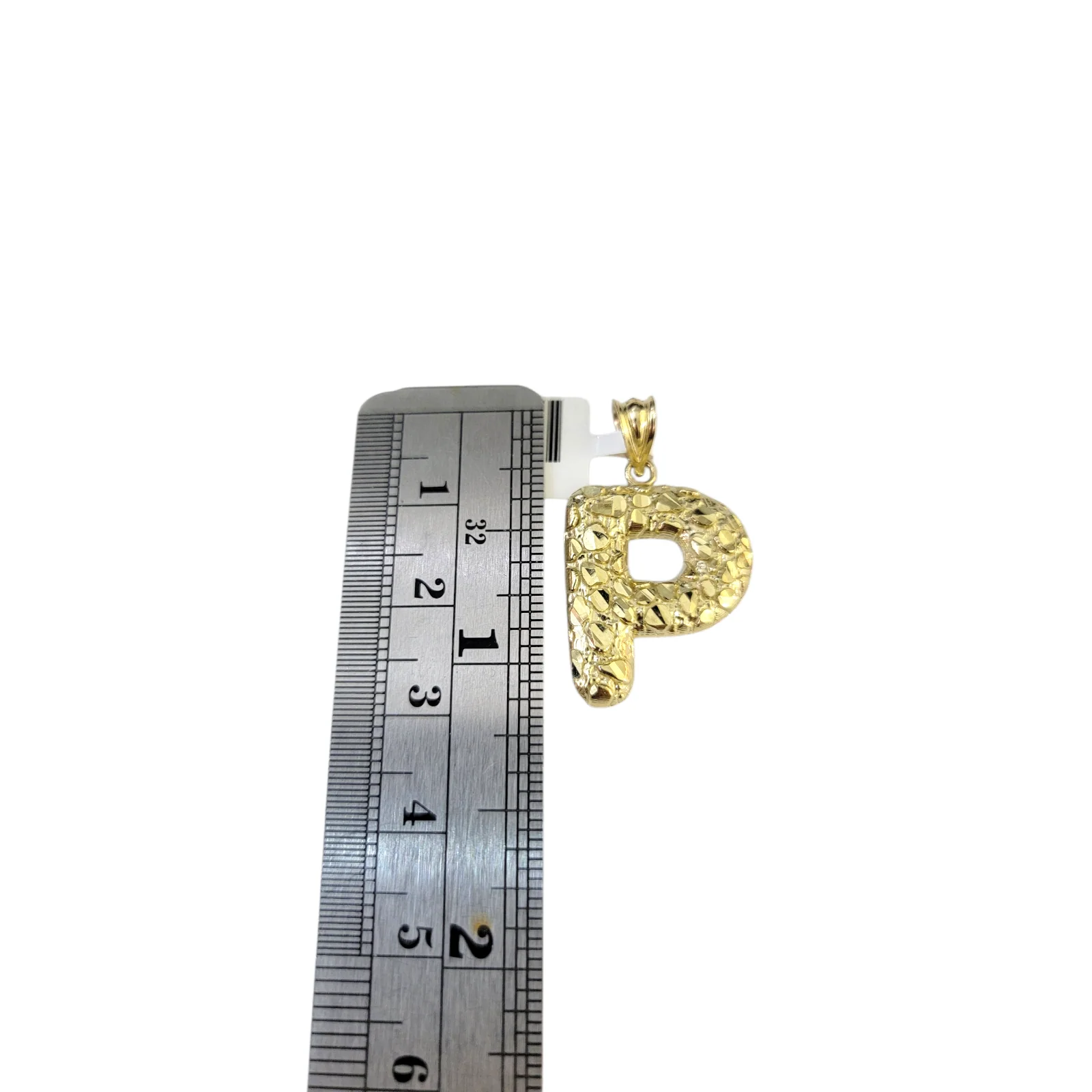 Real 10k Yellow Gold Nugget P Initial Alphabet Charm Pendant 10KT - Image 2
