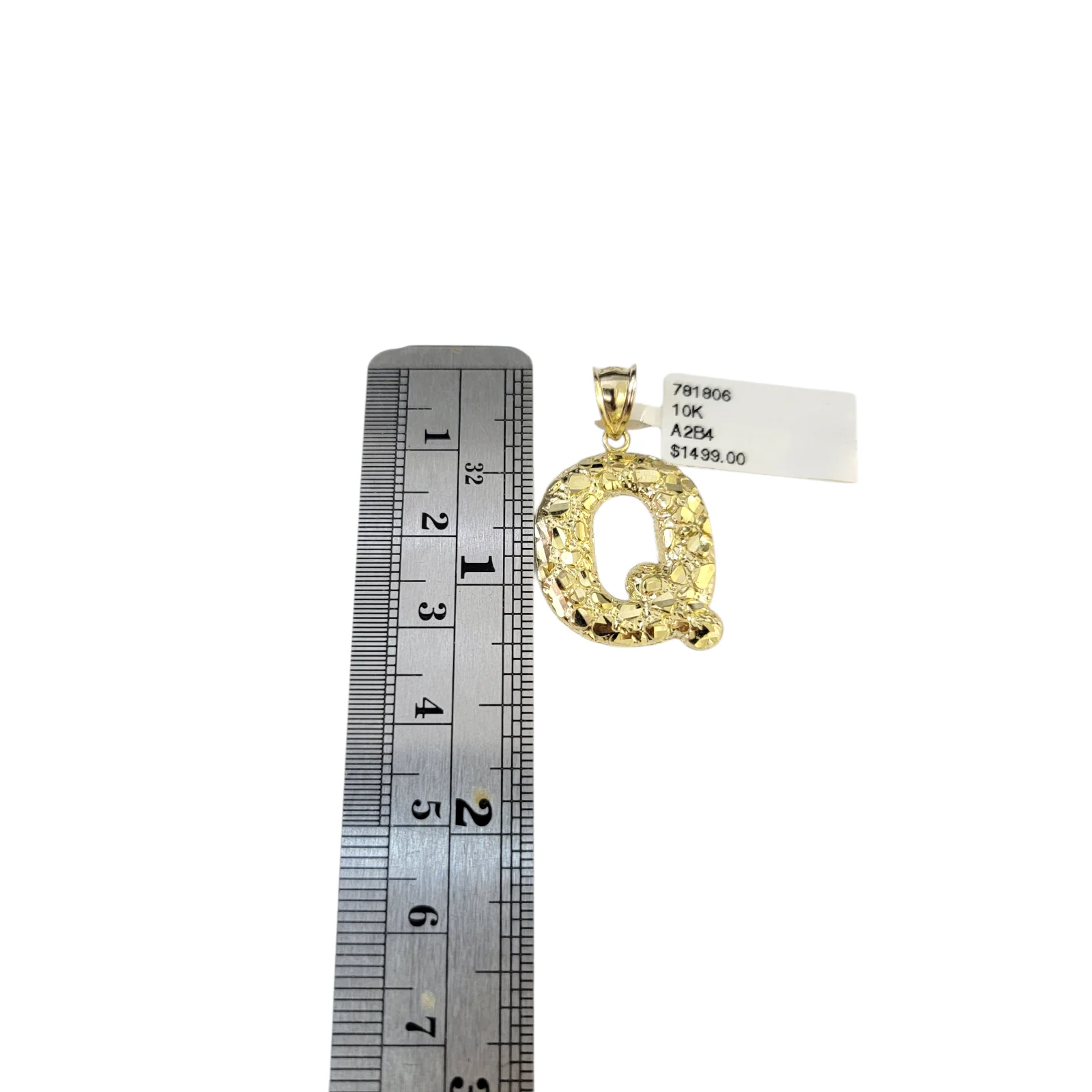 Real 10k Yellow Gold Nugget Q Initial Alphabet Charm Pendant 10KT - Image 2