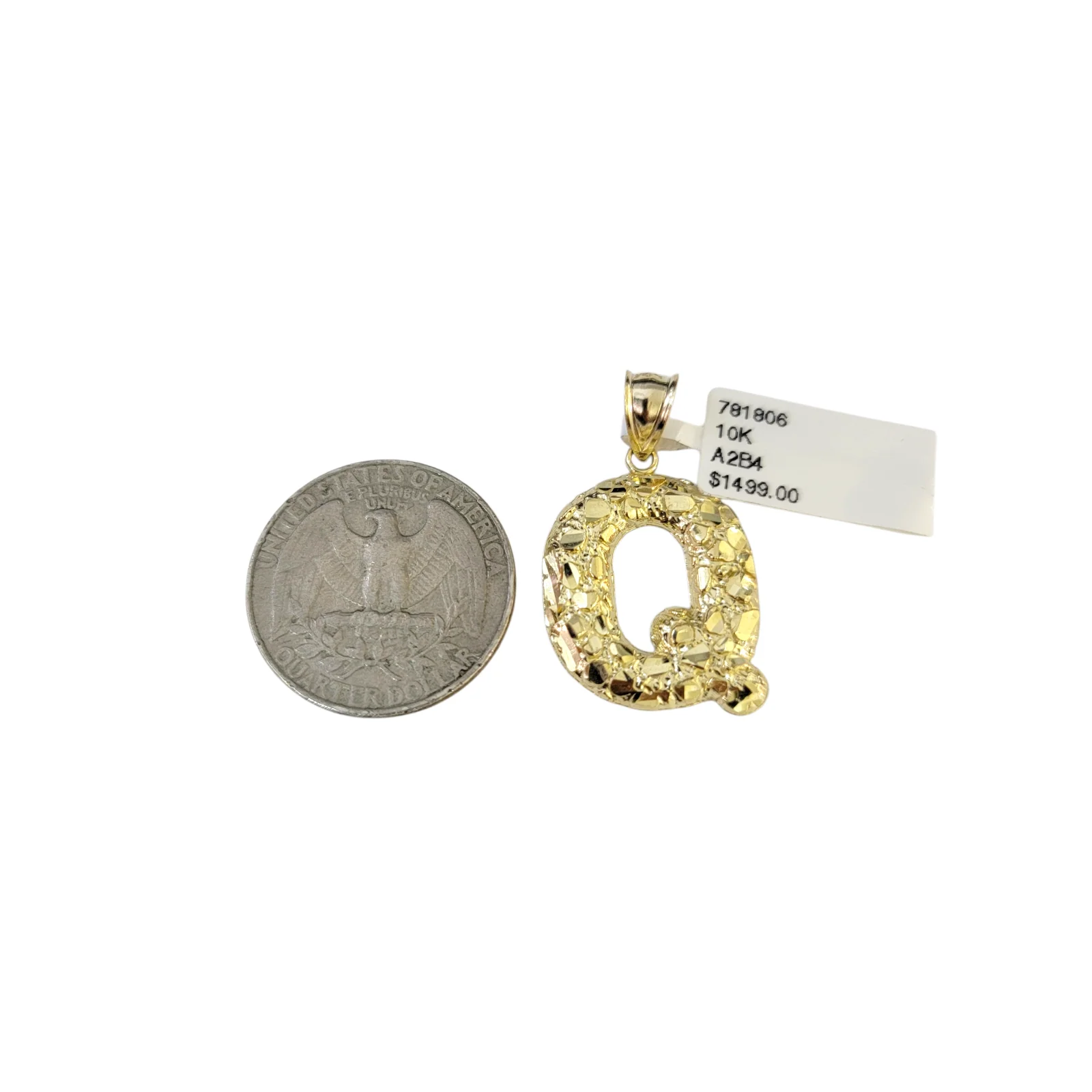 Real 10k Yellow Gold Nugget Q Initial Alphabet Charm Pendant 10KT - Image 3