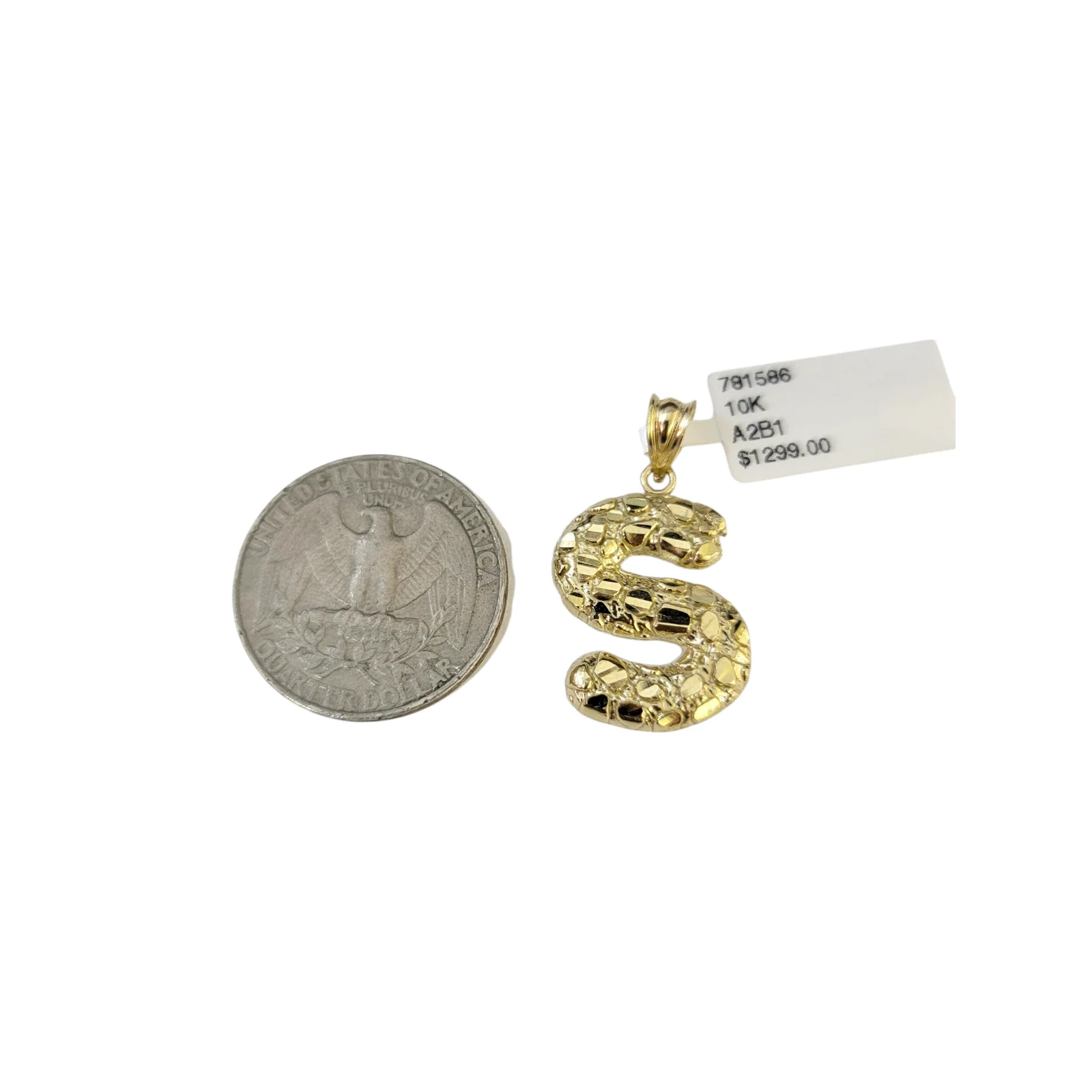 Real 10k Yellow Gold Nugget S Initial Alphabet Charm Pendant 10KT - Image 2
