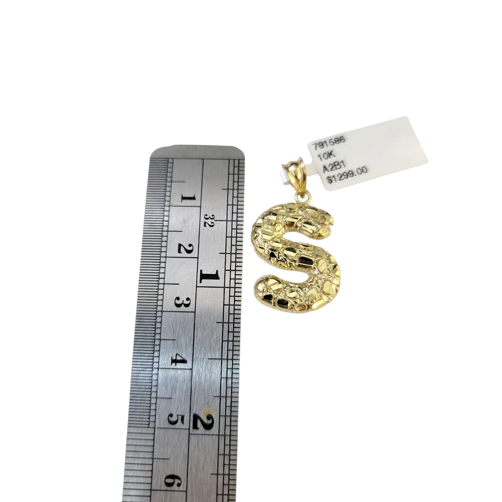 Real 10k Yellow Gold Nugget S Initial Alphabet Charm Pendant 10KT - Image 3