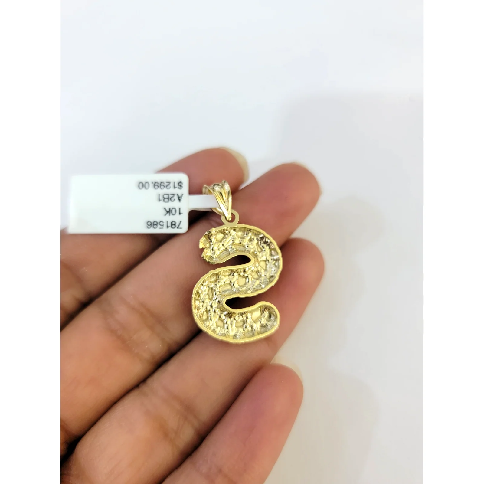 Real 10k Yellow Gold Nugget S Initial Alphabet Charm Pendant 10KT - Image 4