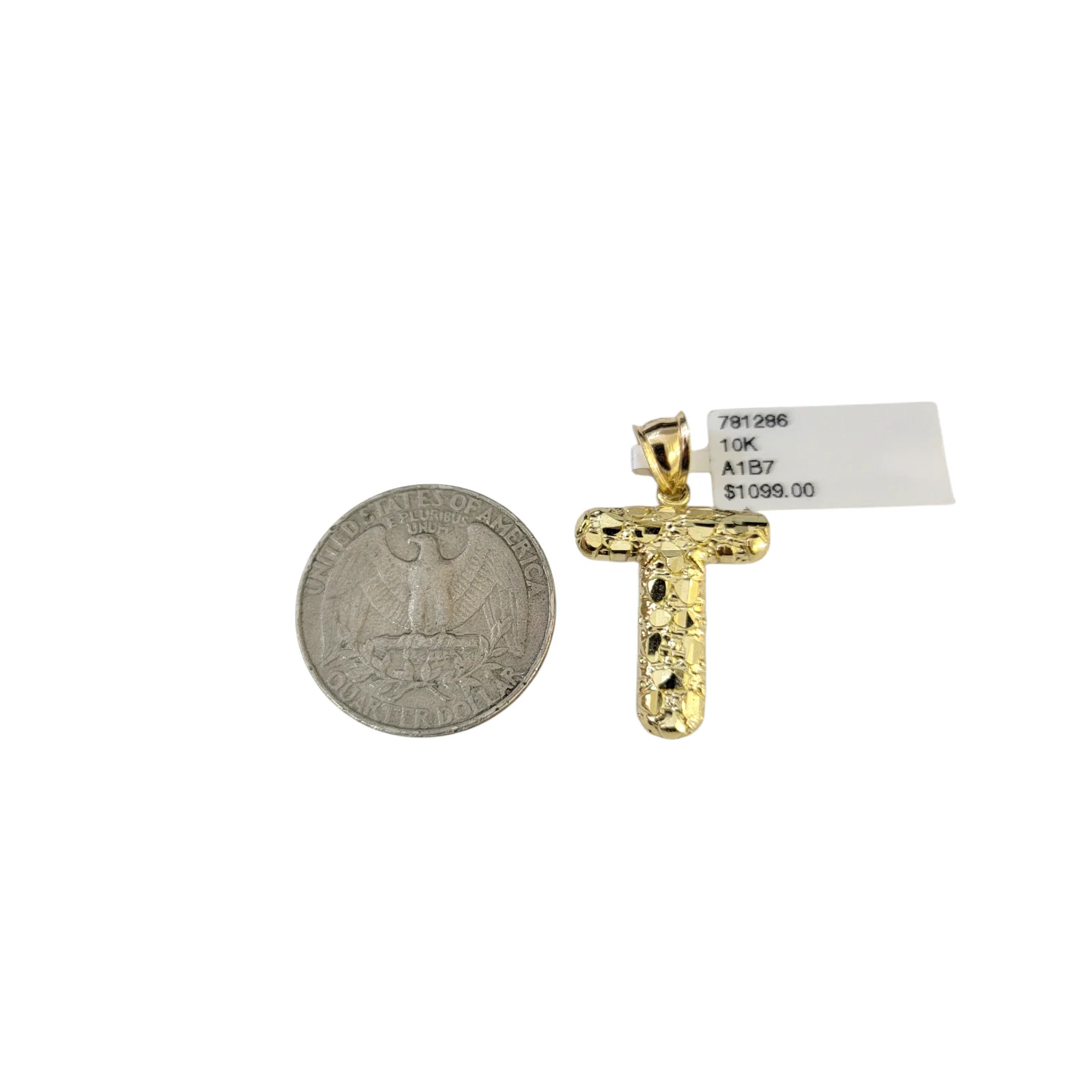 Real 10k Yellow Gold Nugget T Initial Alphabet Charm Pendant 10KT - Image 2