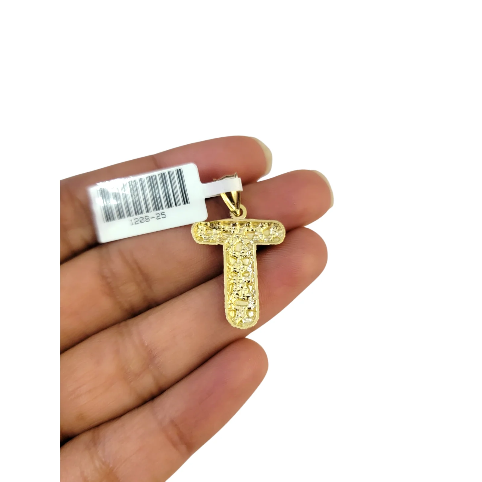 Real 10k Yellow Gold Nugget T Initial Alphabet Charm Pendant 10KT - Image 4