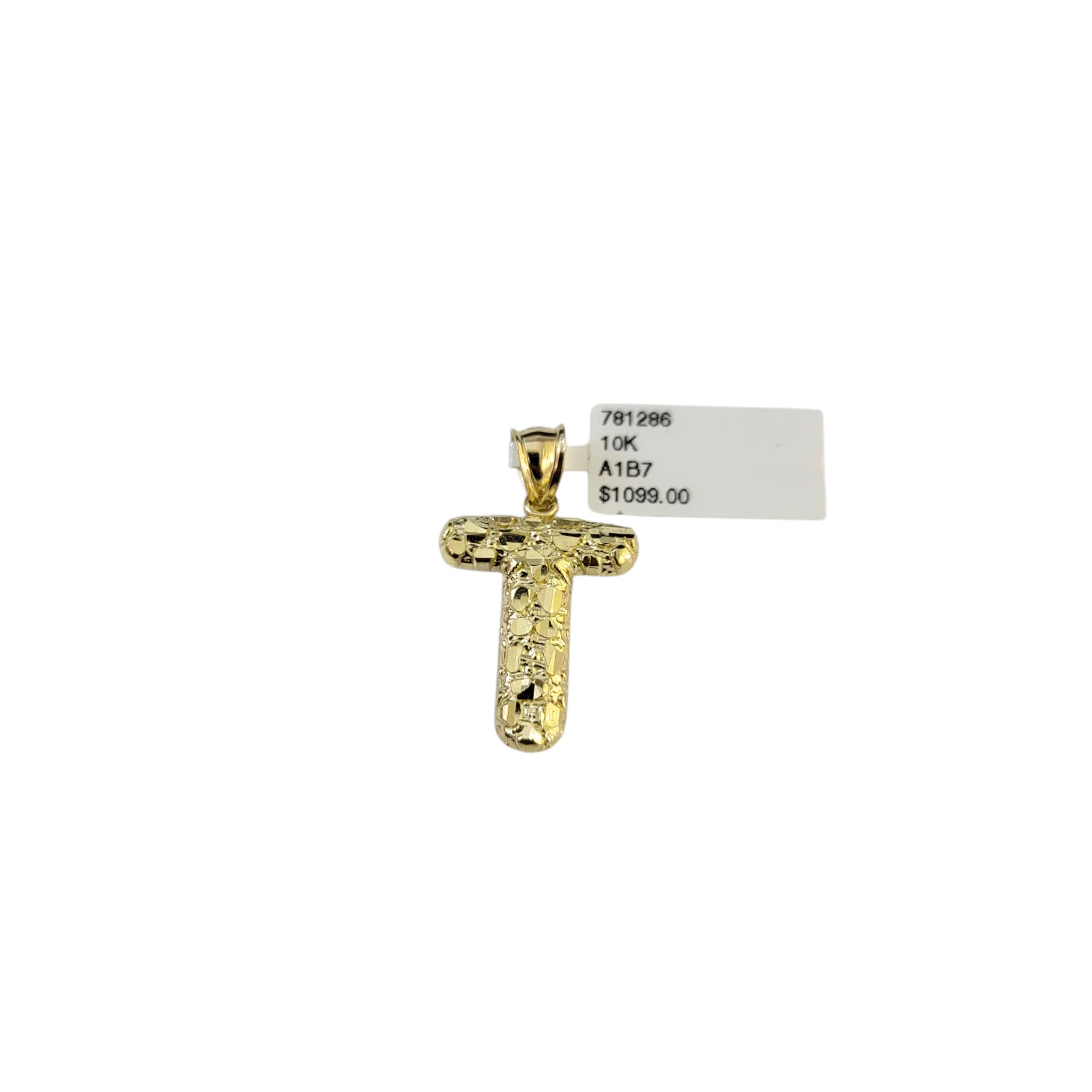 Real 10k Yellow Gold Nugget T Initial Alphabet Charm Pendant 10KT - Image 5
