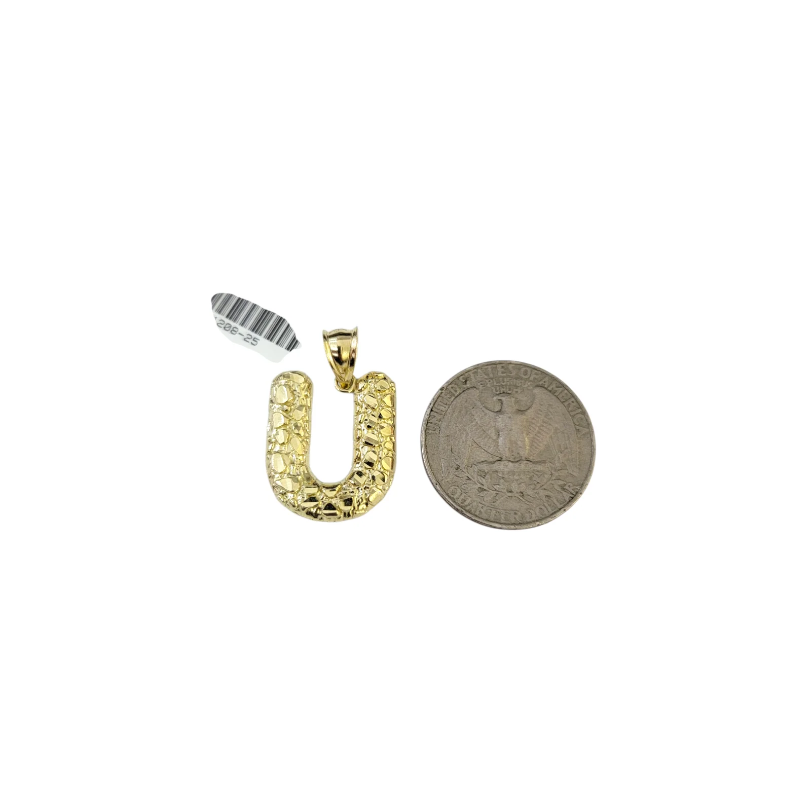 Real 10k Yellow Gold Nugget U Initial Alphabet Charm Pendant 10KT - Image 2
