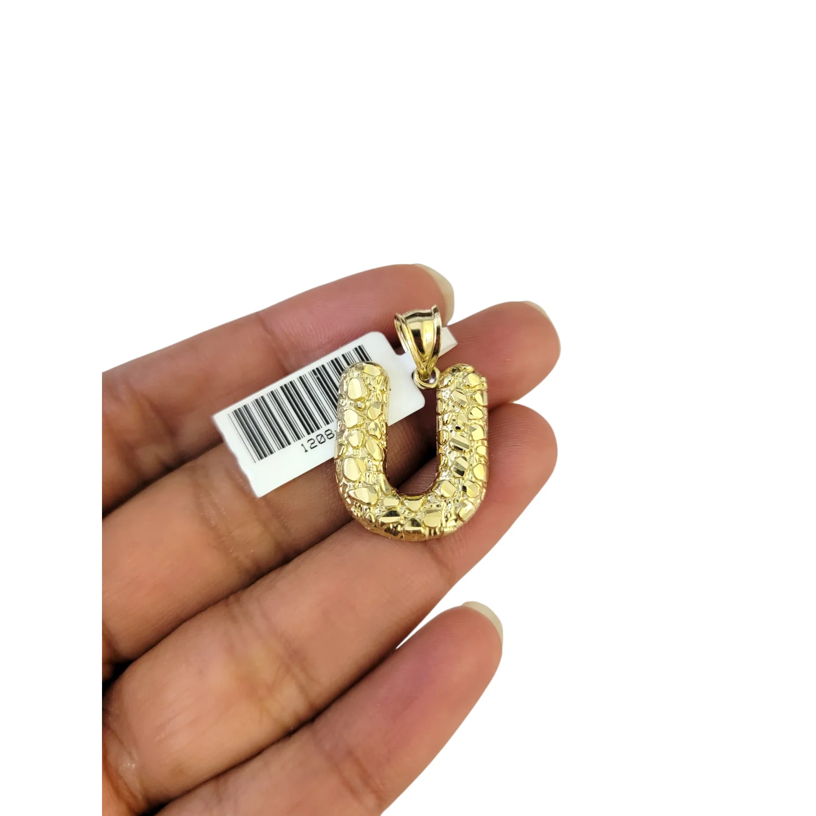 Real 10k Yellow Gold Nugget U Initial Alphabet Charm Pendant 10KT - Image 3