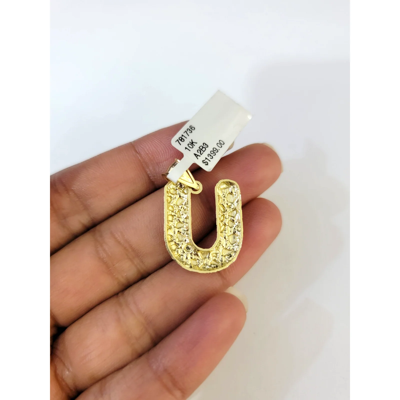 Real 10k Yellow Gold Nugget U Initial Alphabet Charm Pendant 10KT - Image 5