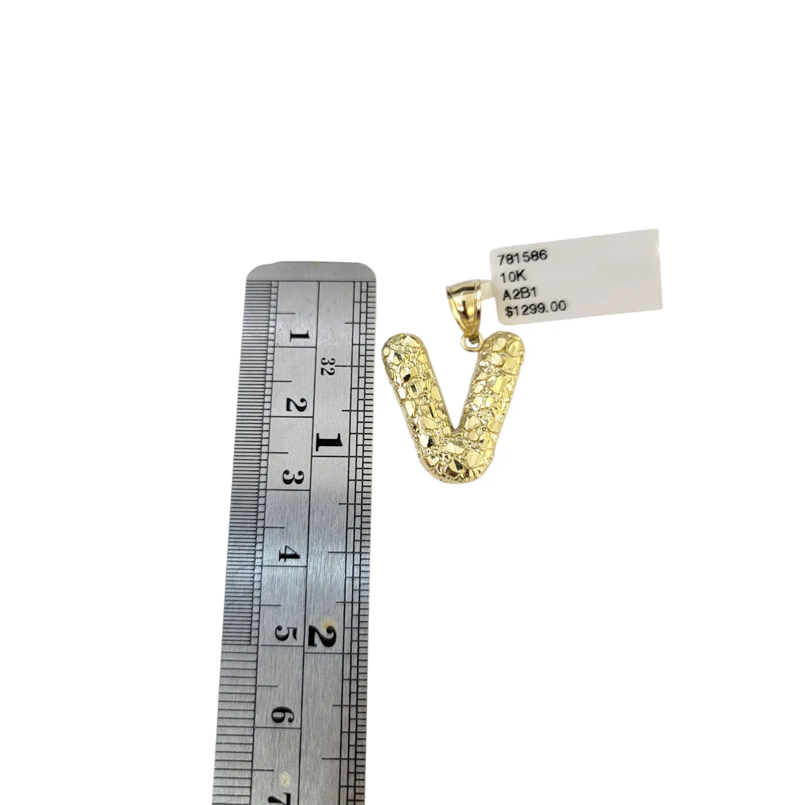 Real 10k Yellow Gold Nugget V Initial Alphabet Charm Pendant 10KT - Image 3