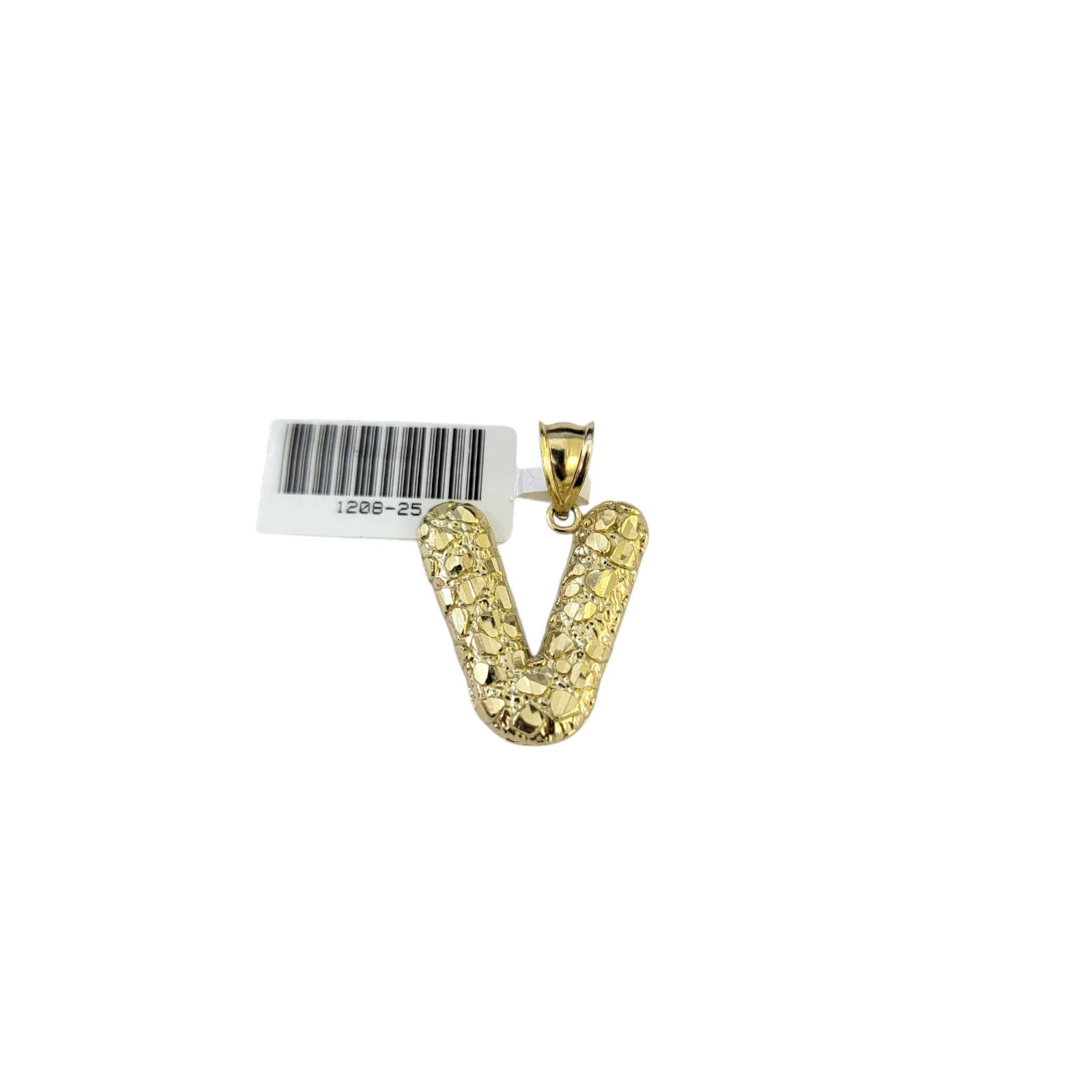 Real 10k Yellow Gold Nugget V Initial Alphabet Charm Pendant 10KT - Image 5
