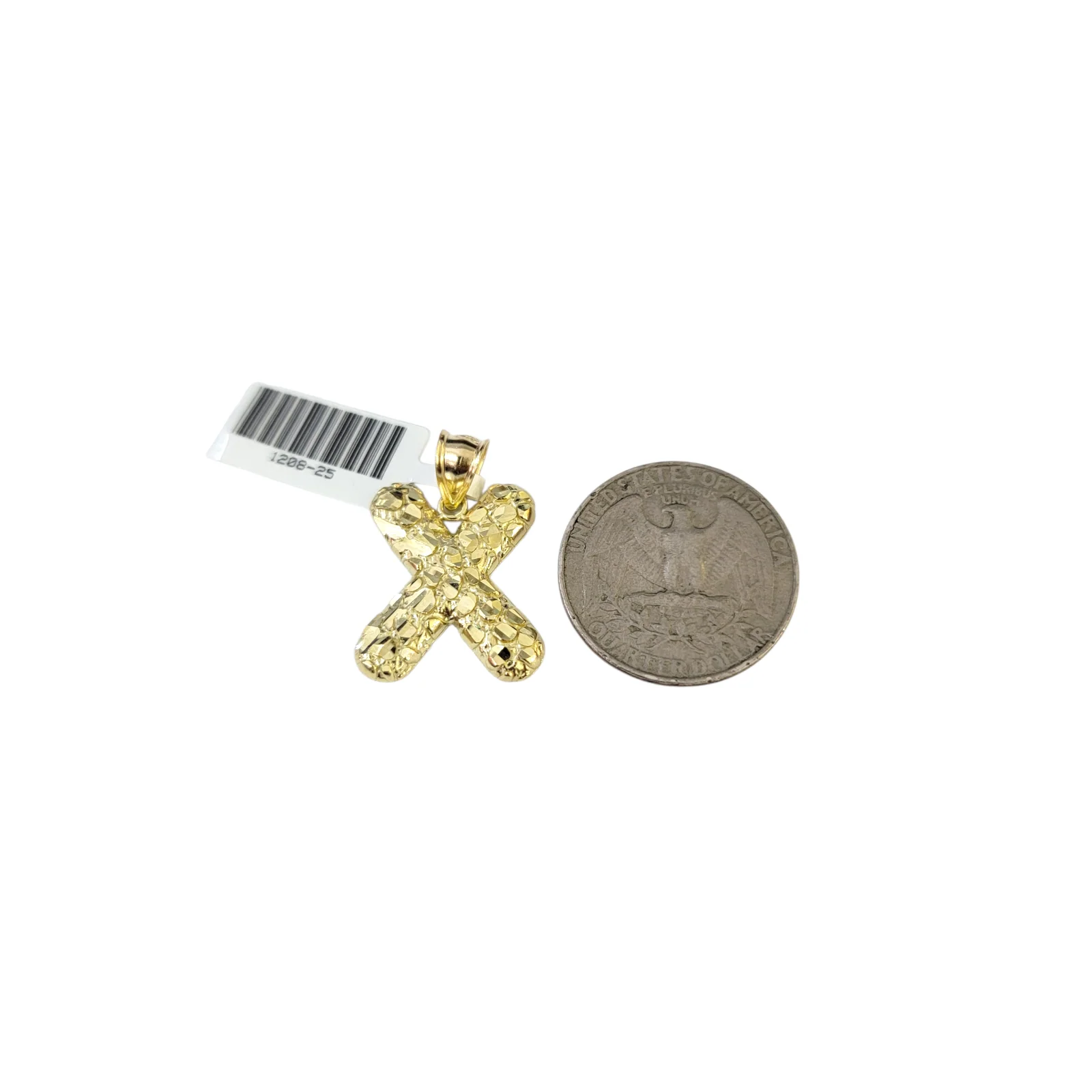 Real 10k Yellow Gold Nugget X Initial Alphabet Charm Pendant 10KT - Image 2