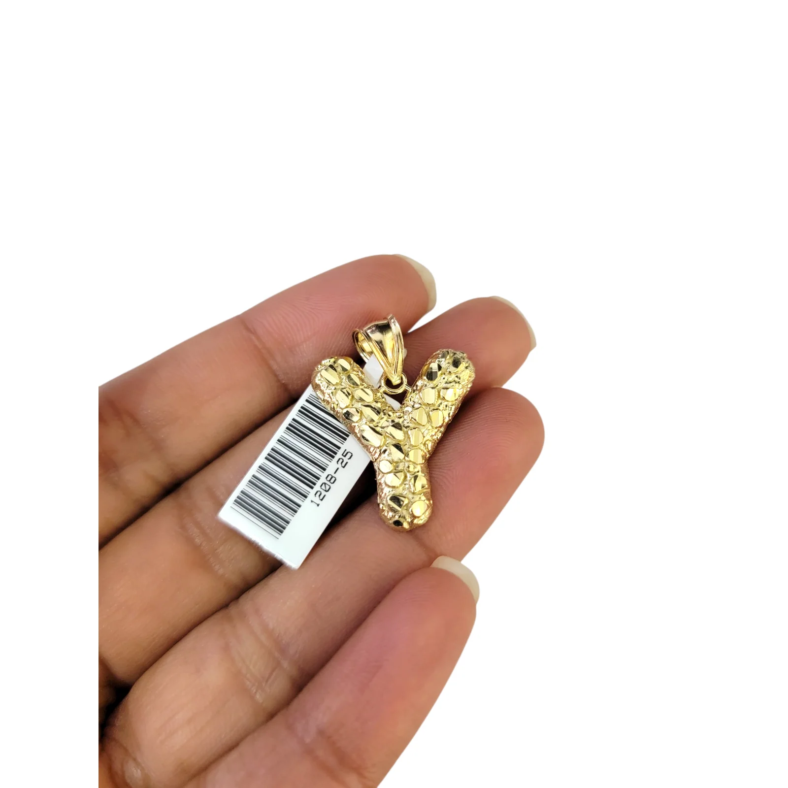 Real 10k Yellow Gold Nugget Y Initial Alphabet Charm Pendant 10KT - Image 2