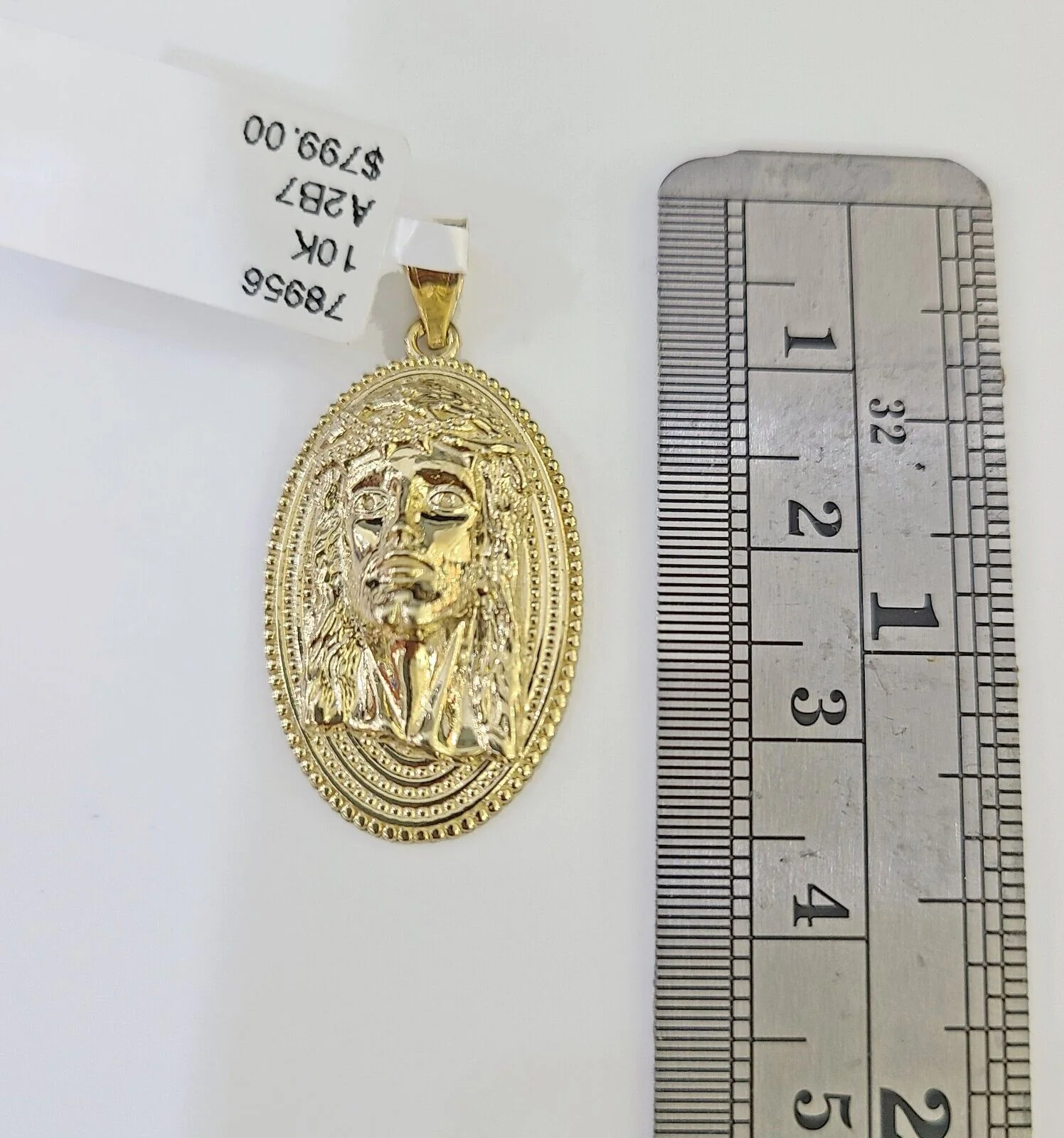 Real 10k Yellow Gold Oval Shaped Jesus Head Pendant 1-1.5 inches Charm - Image 3