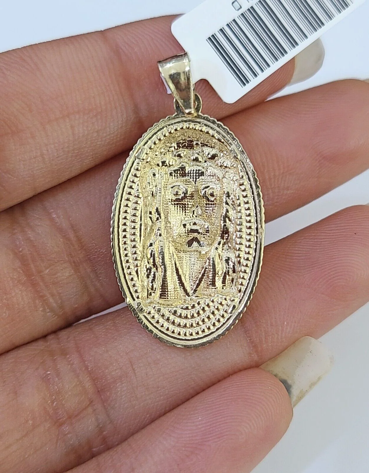 Real 10k Yellow Gold Oval Shaped Jesus Head Pendant 1-1.5 inches Charm - Image 4