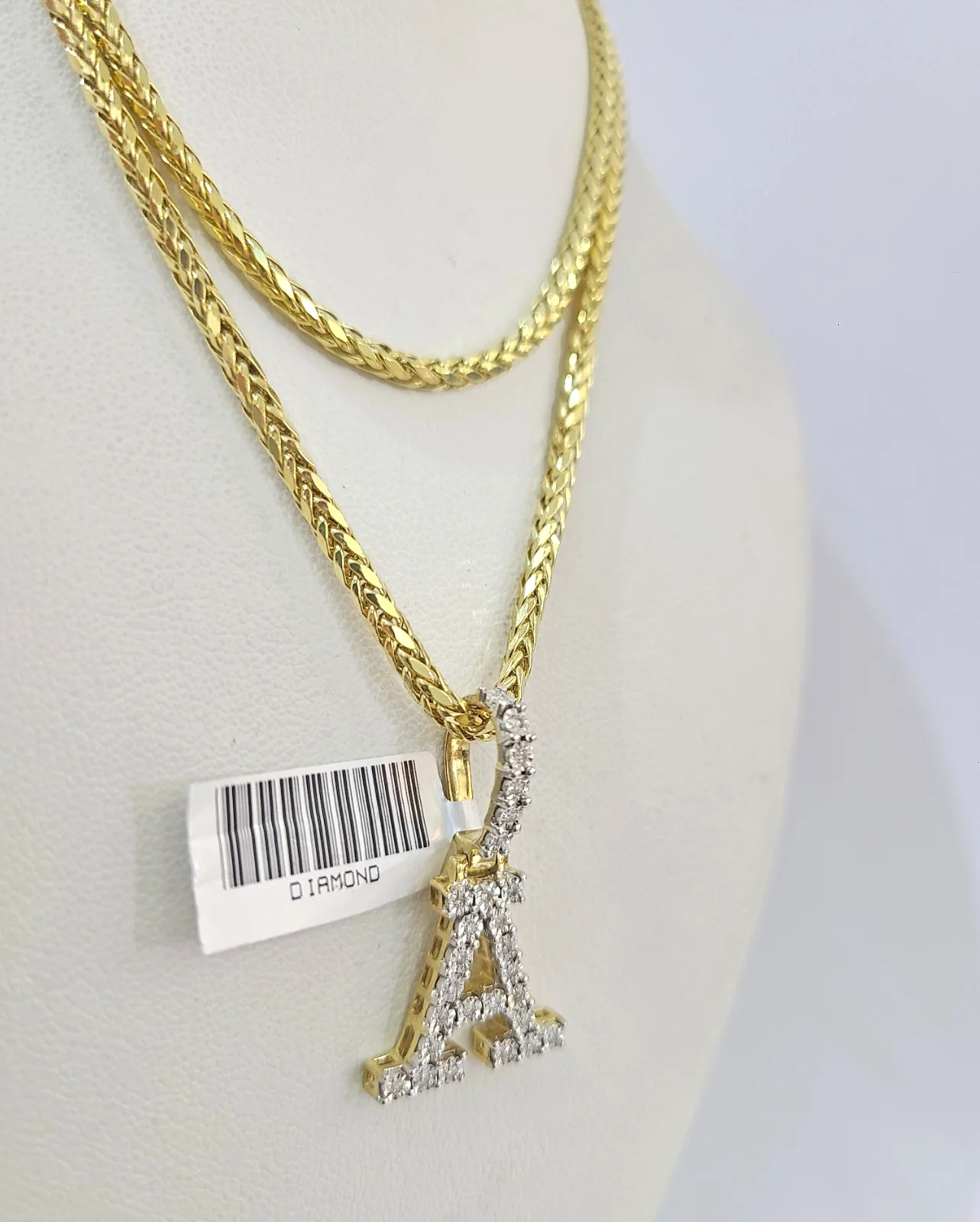 REAL 10k Yellow Gold Palm Chain A Diamond Initial Pendant Charm 3mm SET Necklace - Image 4