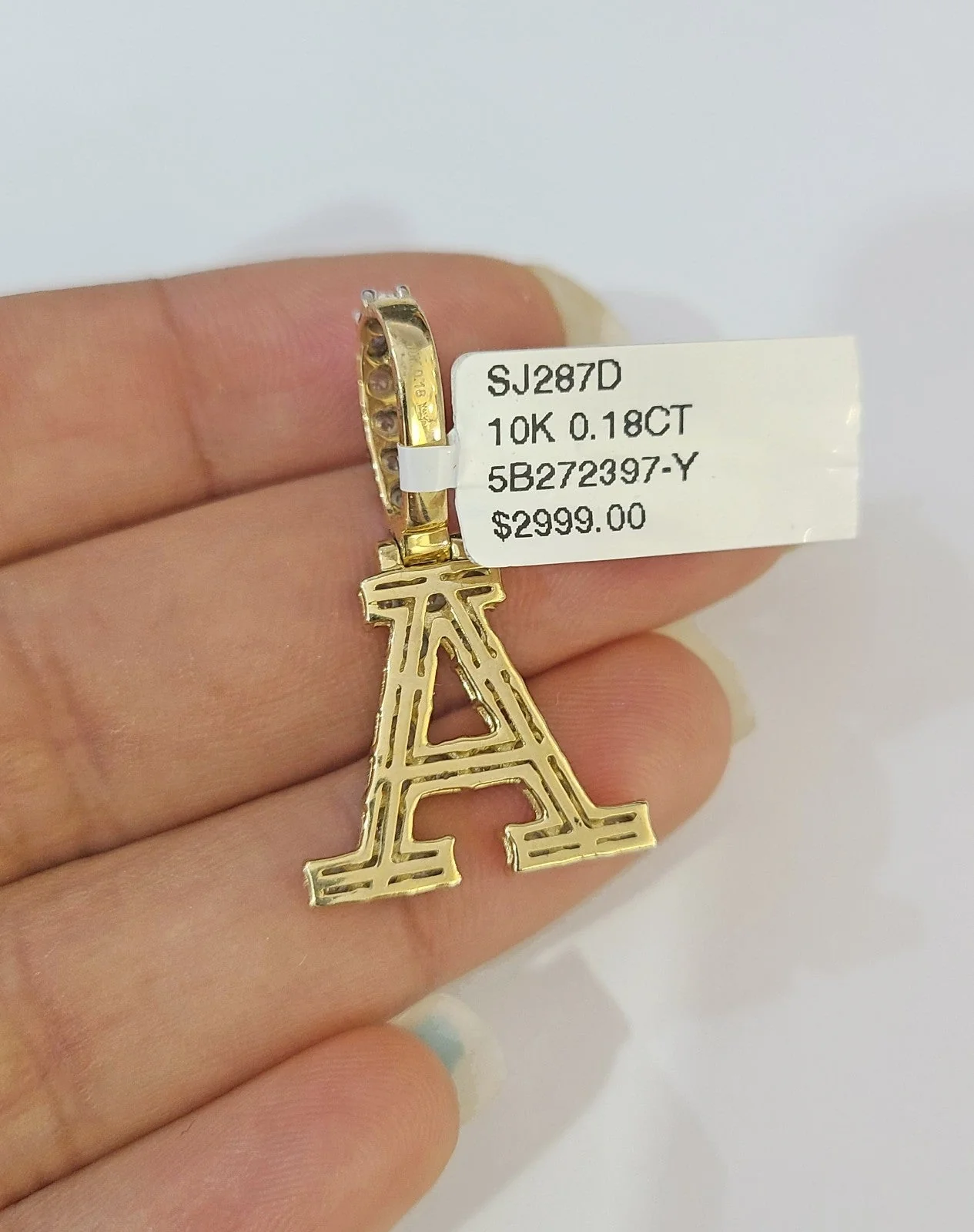 REAL 10k Yellow Gold Palm Chain A Diamond Initial Pendant Charm 3mm SET Necklace - Image 7