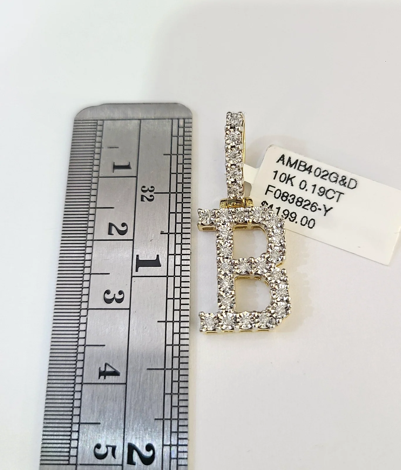 REAL 10k Yellow Gold Palm Chain B Diamond Initial Pendant Charm 3mm SET Necklace - Image 2