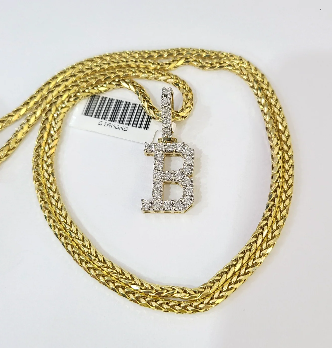 REAL 10k Yellow Gold Palm Chain B Diamond Initial Pendant Charm 3mm SET Necklace - Image 3