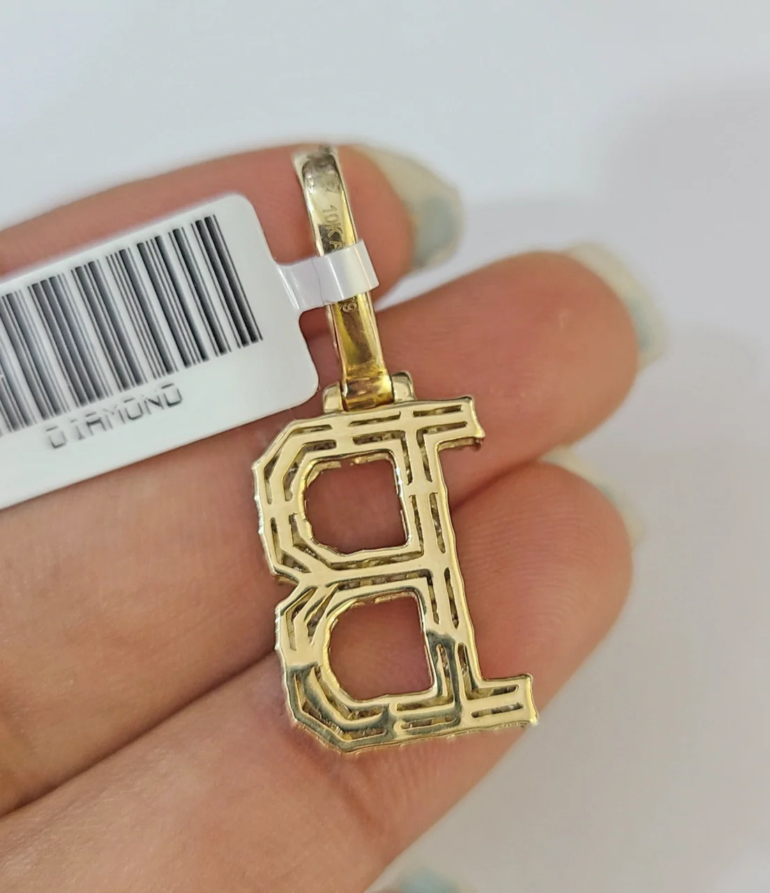 REAL 10k Yellow Gold Palm Chain B Diamond Initial Pendant Charm 3mm SET Necklace - Image 7