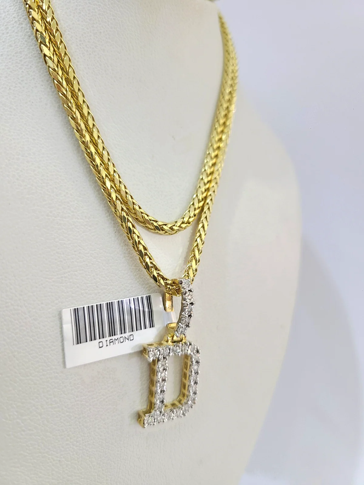 REAL 10k Yellow Gold Palm Chain D Diamond Initial Pendant SET 3mm Necklace - Image 4