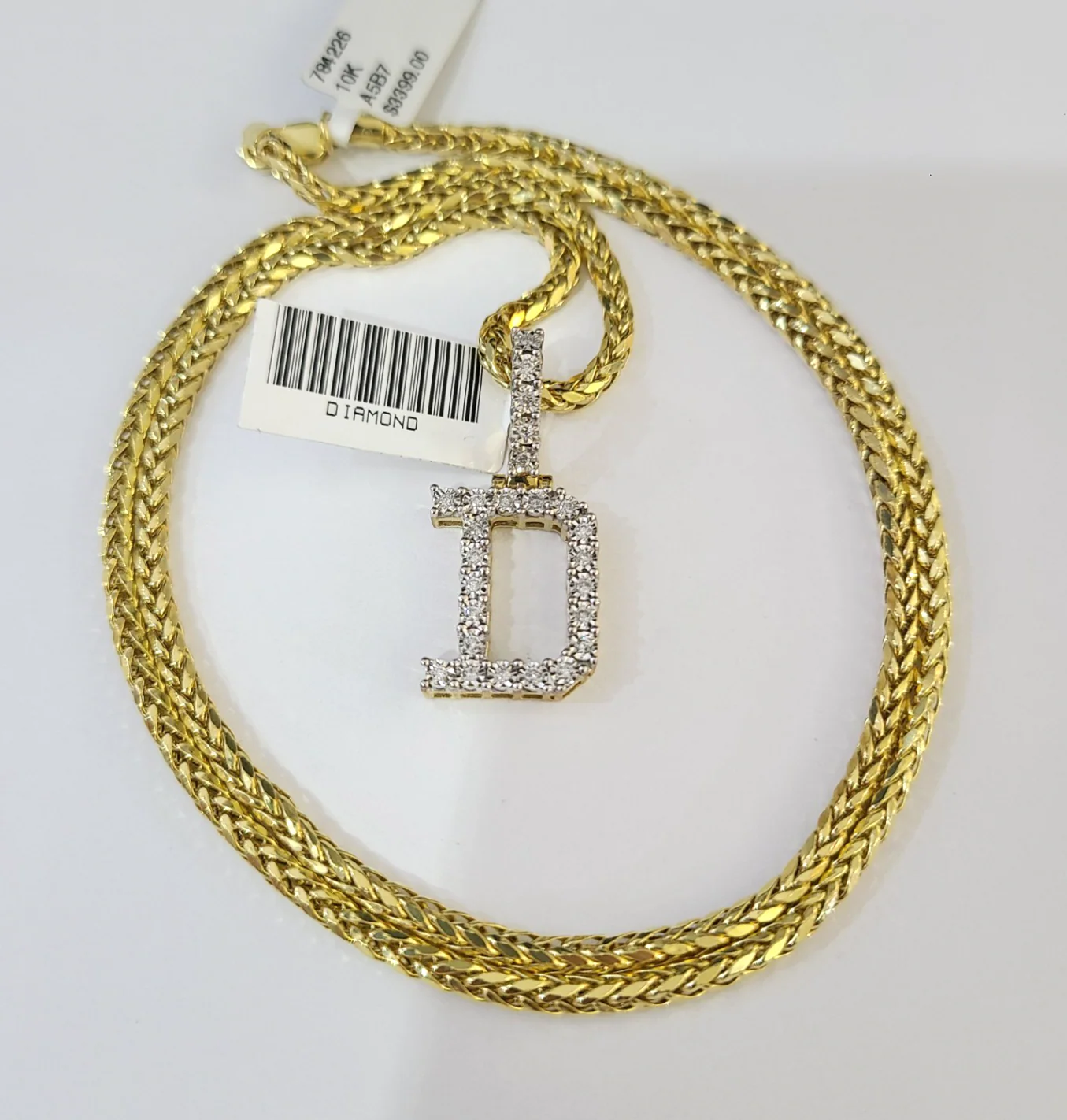 REAL 10k Yellow Gold Palm Chain D Diamond Initial Pendant SET 3mm Necklace - Image 6