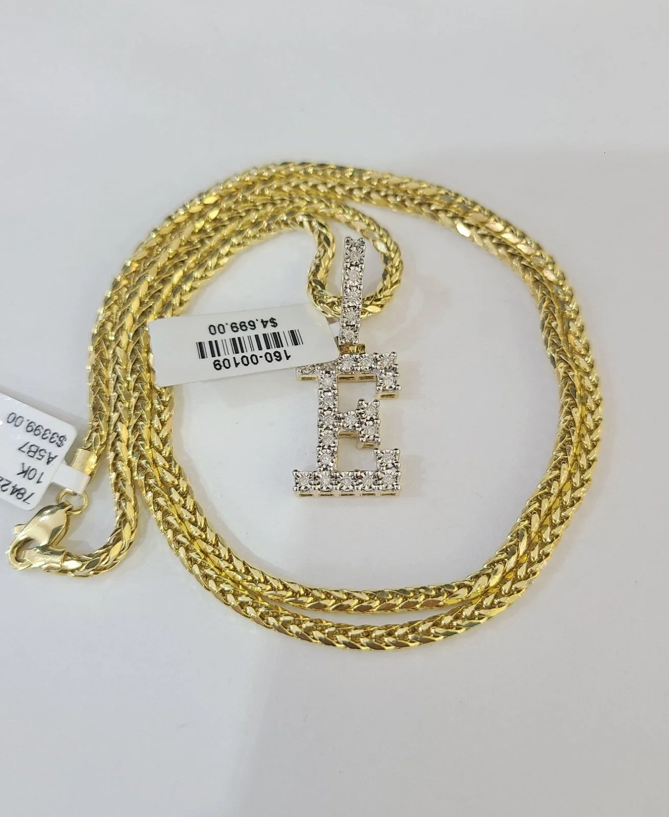 REAL 10k Yellow Gold Palm Chain E Diamond Initial Pendant Charm 3mm SET Necklace - Image 5