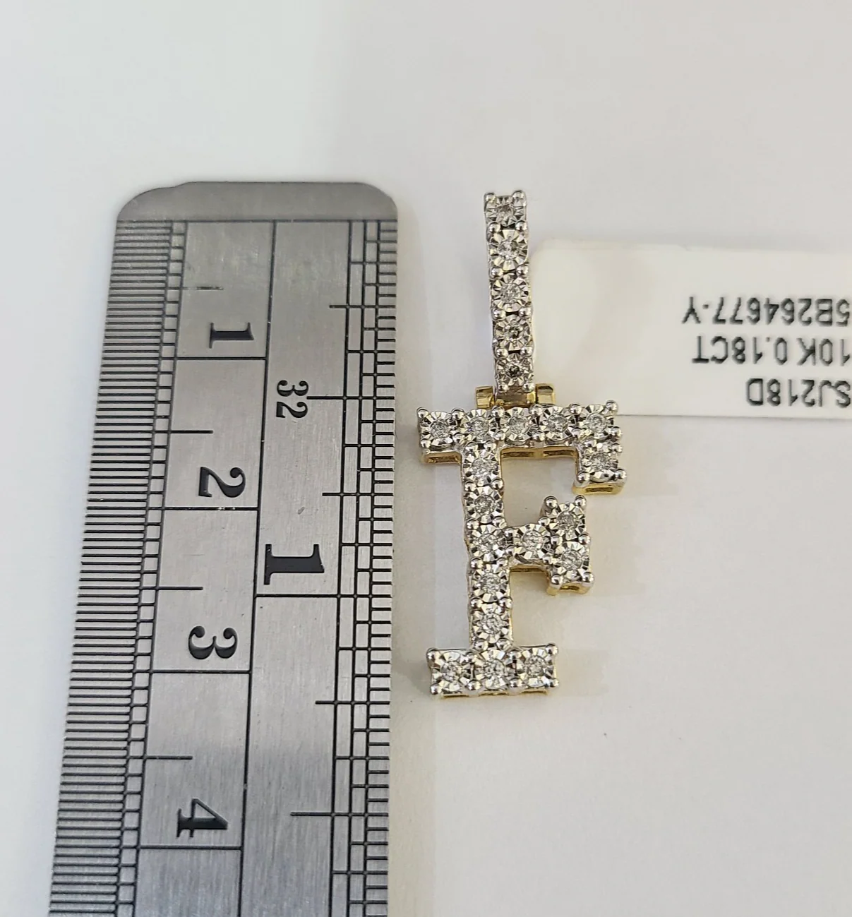 REAL 10k Yellow Gold Palm Chain F Diamond Initial Pendant Charm 3mm SET Necklace - Image 2