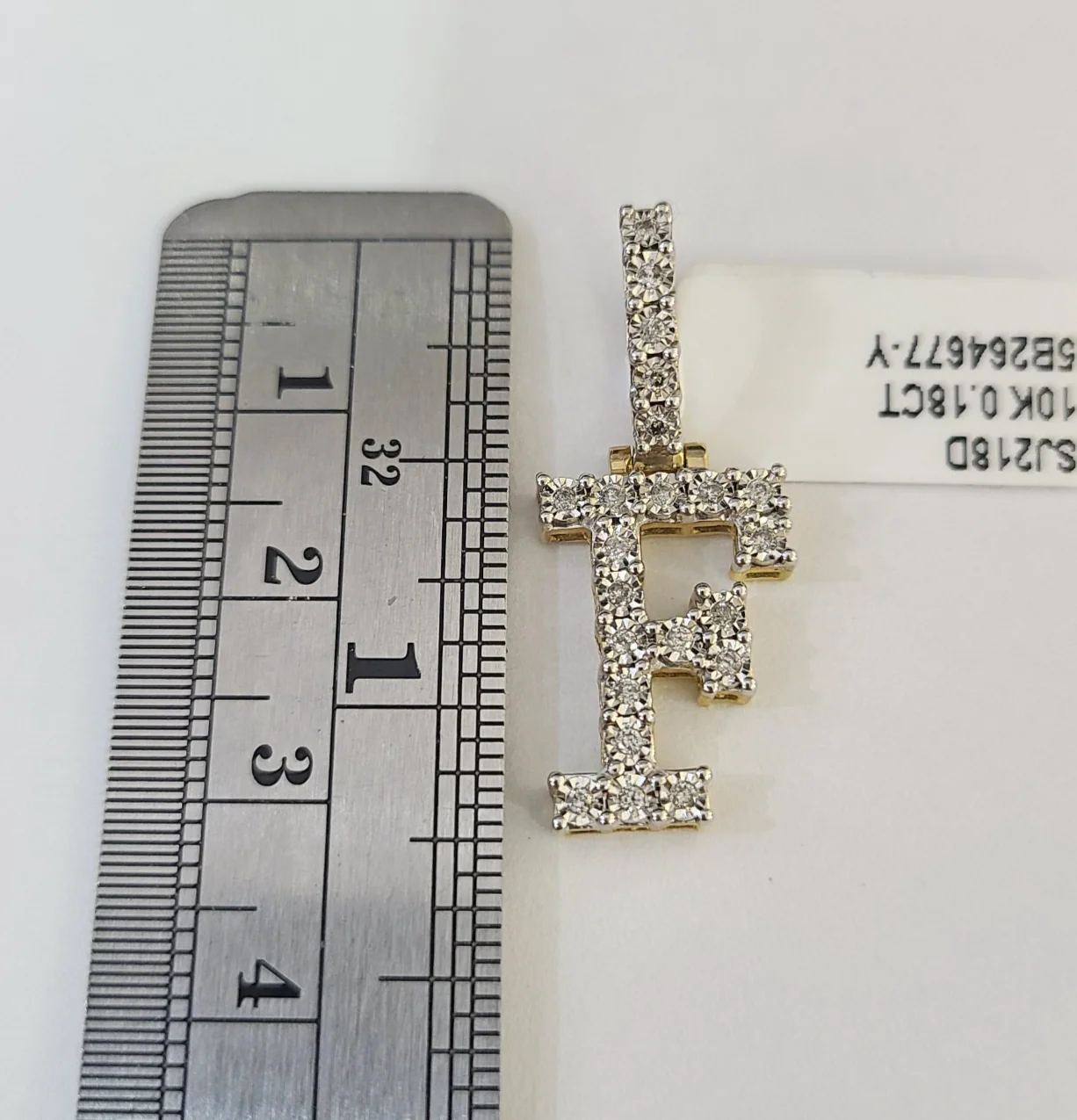 REAL 10k Yellow Gold Palm Chain F Diamond Initial Pendant Charm 3mm SET Necklace - Image 4