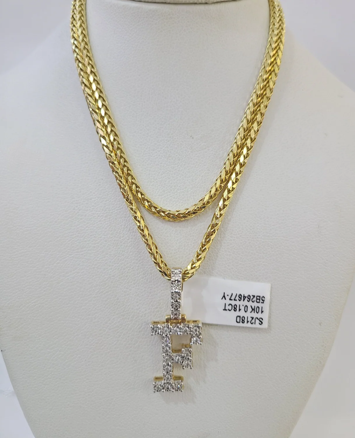 REAL 10k Yellow Gold Palm Chain F Diamond Initial Pendant Charm 3mm SET Necklace - Image 5