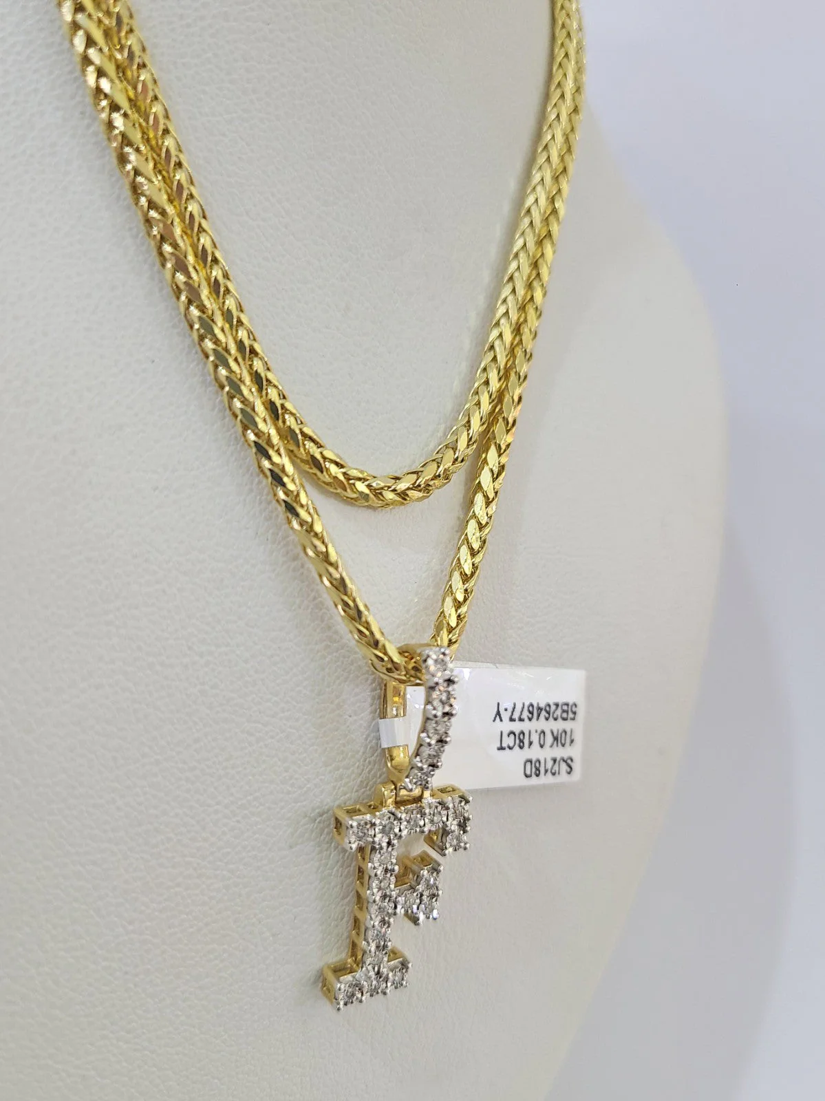 REAL 10k Yellow Gold Palm Chain F Diamond Initial Pendant Charm 3mm SET Necklace - Image 6