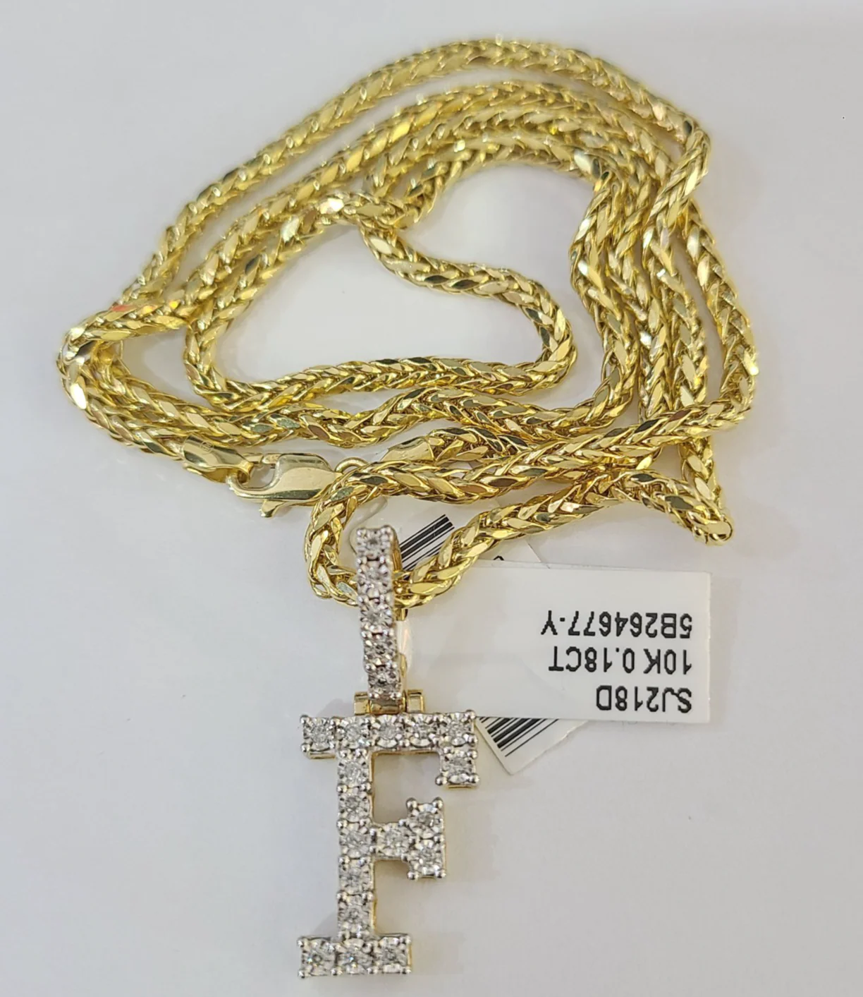 REAL 10k Yellow Gold Palm Chain F Diamond Initial Pendant Charm 3mm SET Necklace - Image 7