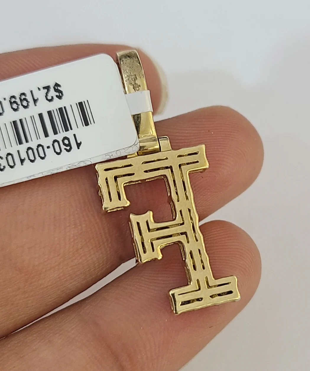 REAL 10k Yellow Gold Palm Chain F Diamond Initial Pendant Charm 3mm SET Necklace - Image 8
