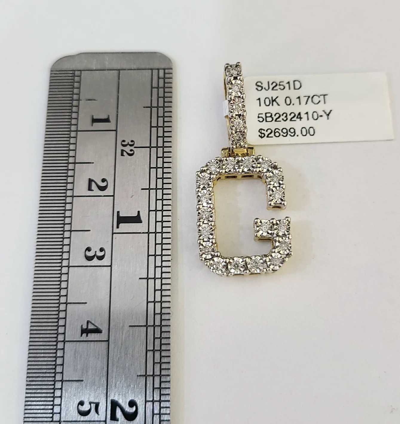 REAL 10k Yellow Gold Palm Chain G Diamond Initial Pendant Charm 3mm SET Necklace - Image 2