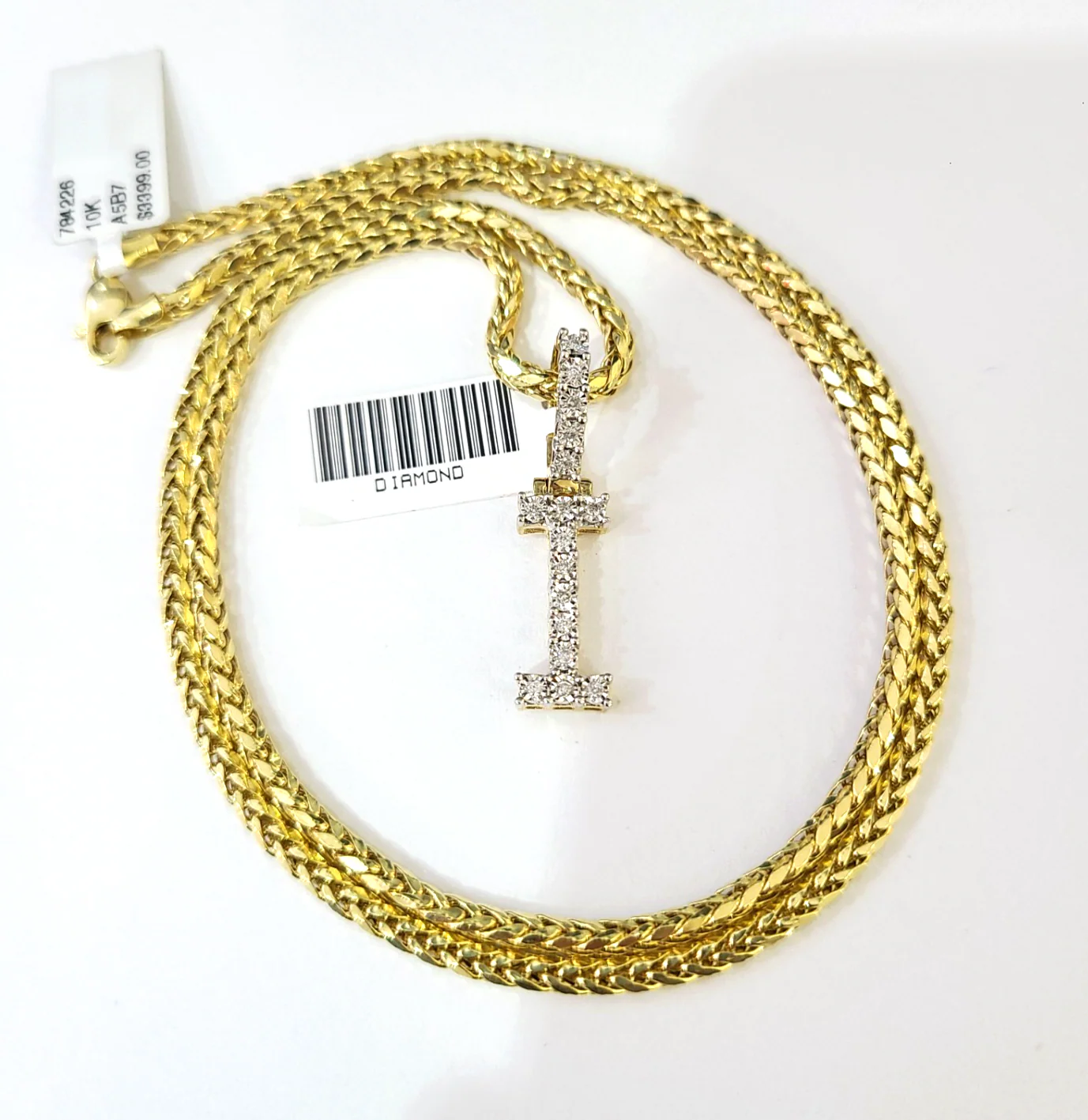 REAL 10k Yellow Gold Palm Chain I Diamond Initial Pendant Charm 3mm SET Necklace - Image 2