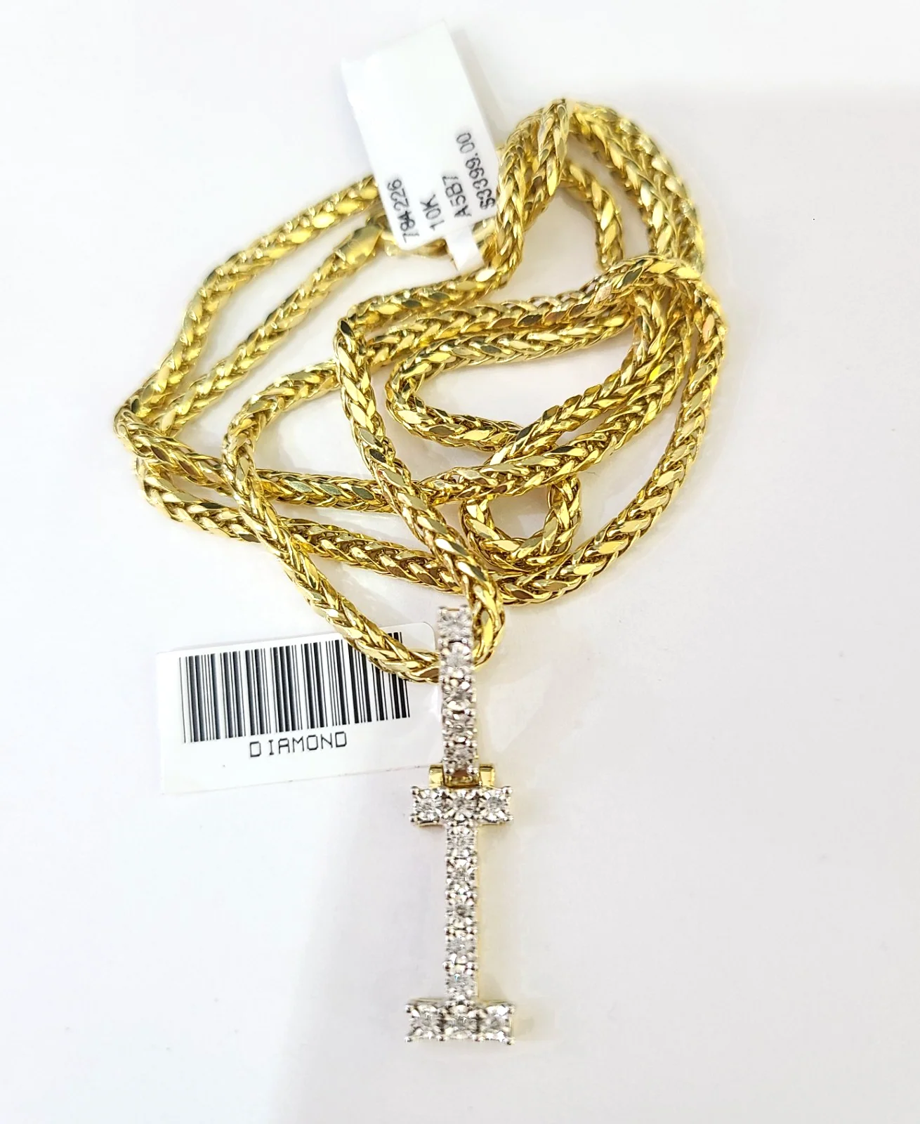 REAL 10k Yellow Gold Palm Chain I Diamond Initial Pendant Charm 3mm SET Necklace - Image 5