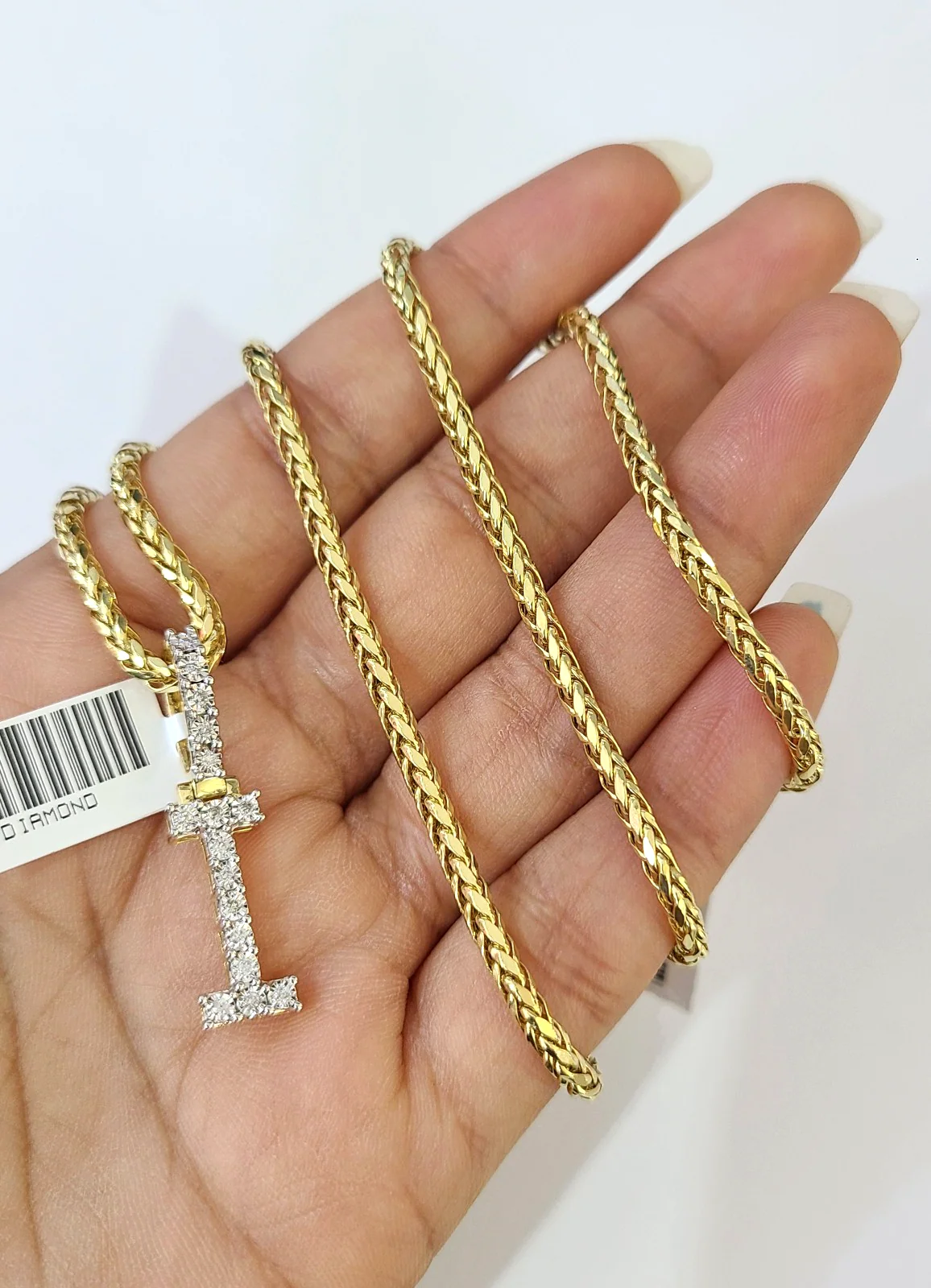 REAL 10k Yellow Gold Palm Chain I Diamond Initial Pendant Charm 3mm SET Necklace - Image 6