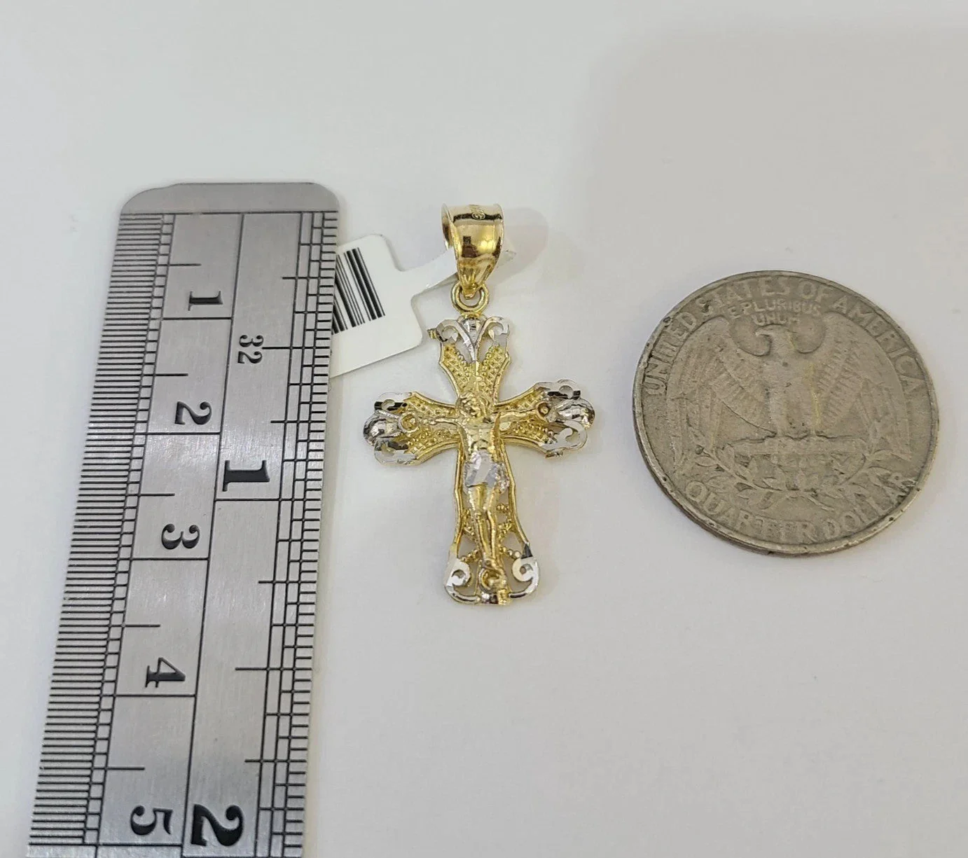 REAL 10k Yellow Gold Palm Chain Jesus Cross Pendant Charm 3mm Necklace - Image 2