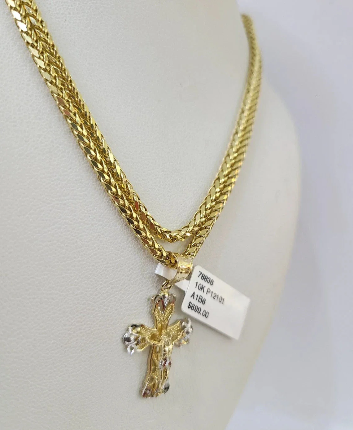REAL 10k Yellow Gold Palm Chain Jesus Cross Pendant Charm 3mm Necklace - Image 3