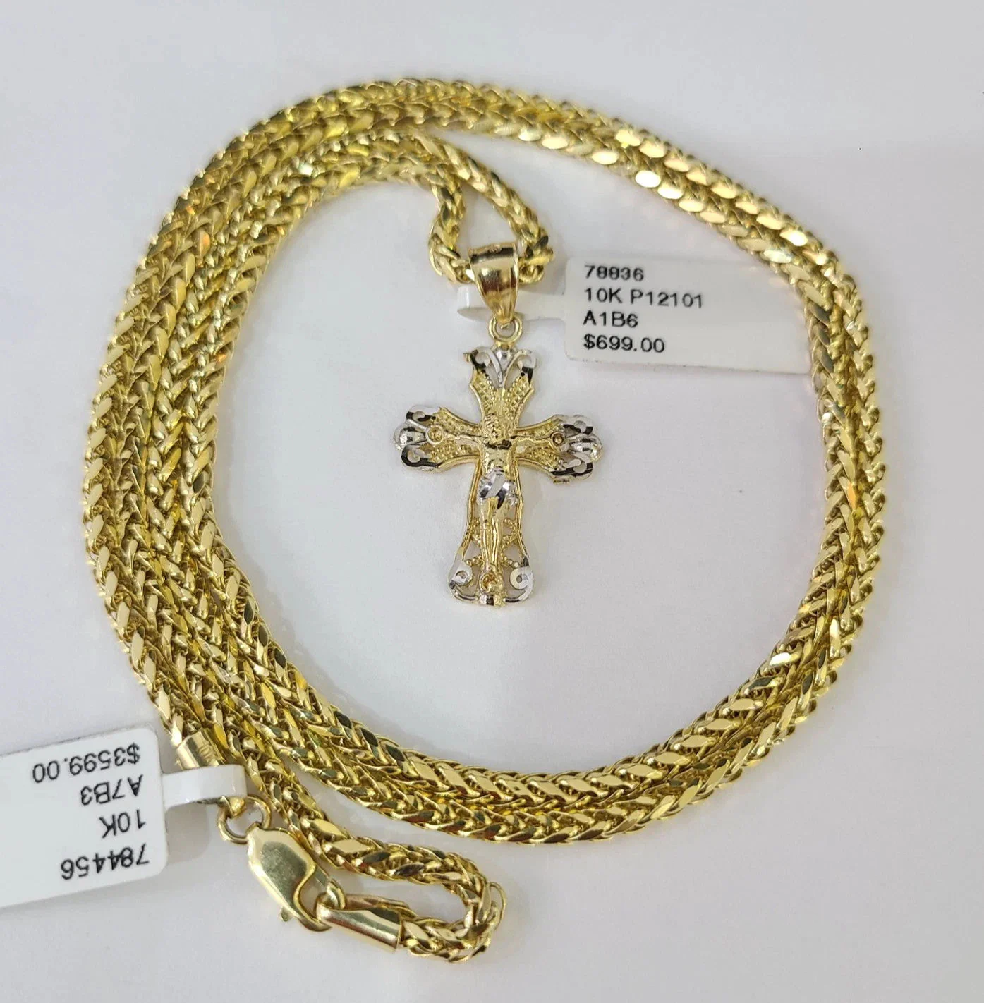 REAL 10k Yellow Gold Palm Chain Jesus Cross Pendant Charm 3mm Necklace - Image 4