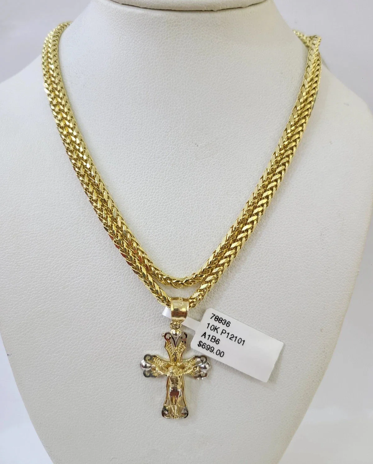 REAL 10k Yellow Gold Palm Chain Jesus Cross Pendant Charm 3mm Necklace - Image 5