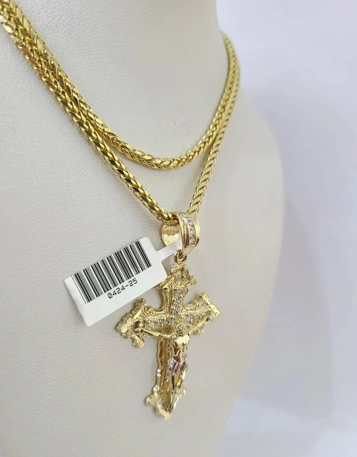 REAL 10k Yellow Gold Palm Chain Jesus Cross Pendant Charm 3mm Necklace