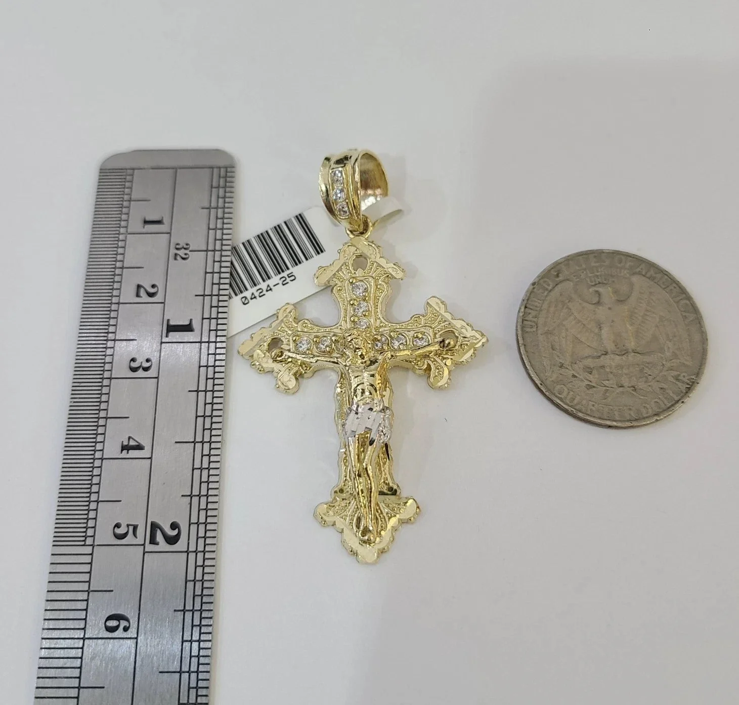 REAL 10k Yellow Gold Palm Chain Jesus Cross Pendant Charm 3mm Necklace - Image 5