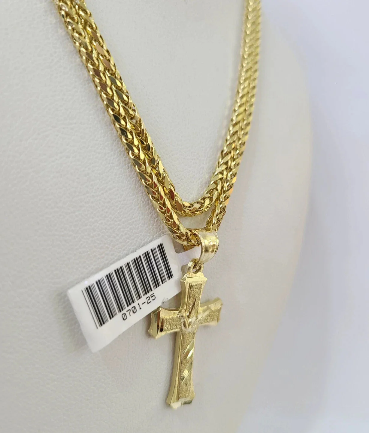 REAL 10k Yellow Gold Palm Chain Jesus Cross Pendant Charm 3mm Necklace - Image 2