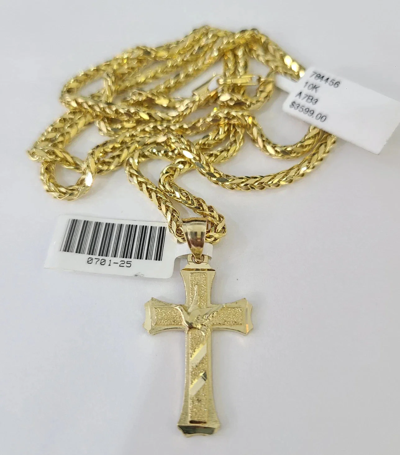 REAL 10k Yellow Gold Palm Chain Jesus Cross Pendant Charm 3mm Necklace - Image 3