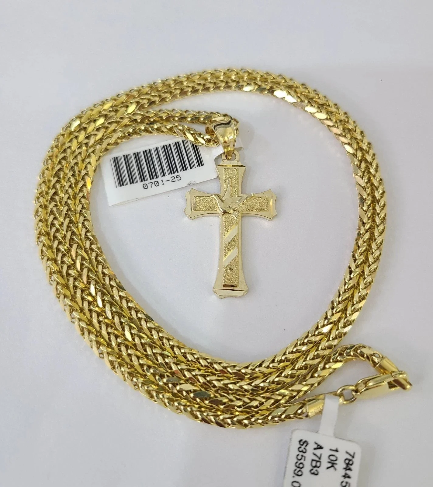 REAL 10k Yellow Gold Palm Chain Jesus Cross Pendant Charm 3mm Necklace - Image 4